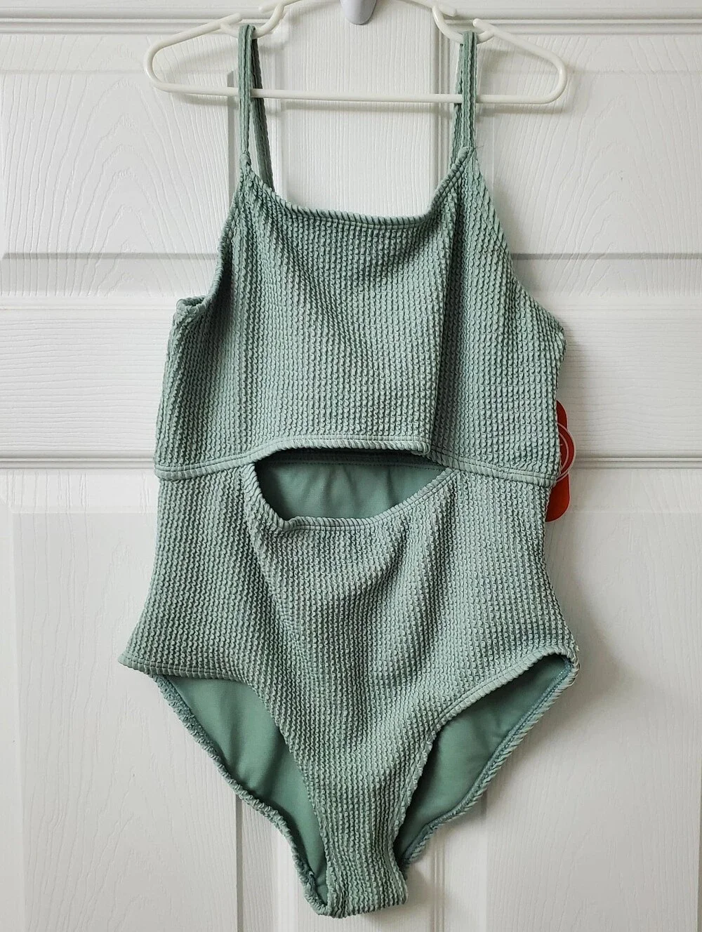Wonder Nation Girl's Sage Green Textured Cutout One-Piece Swimsuit Size L 10-12